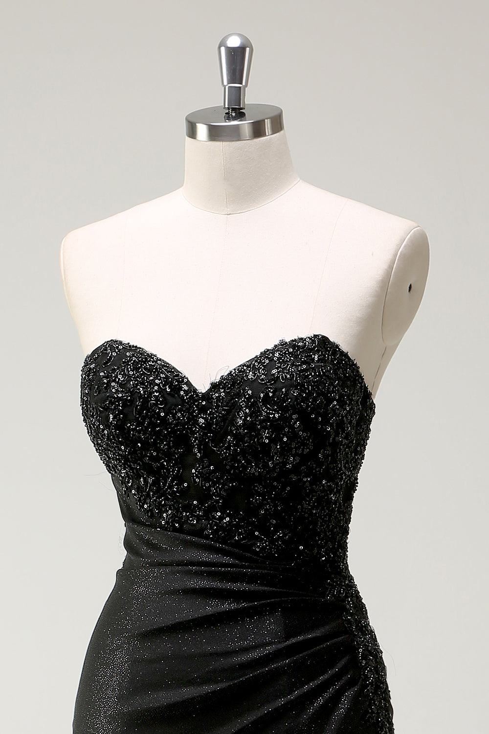 Sparkly Sweetheart nero paillettes abito da cerimonia con fessura