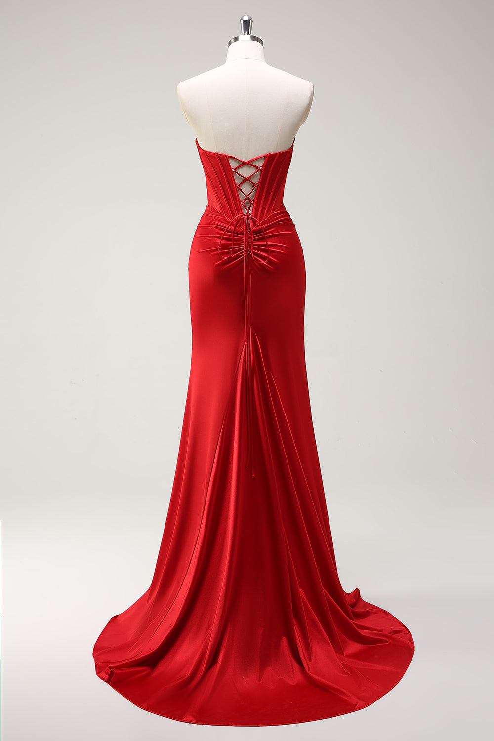 Sirena fidanzata corsetto rosso abito lungo da cerimonia con fessura