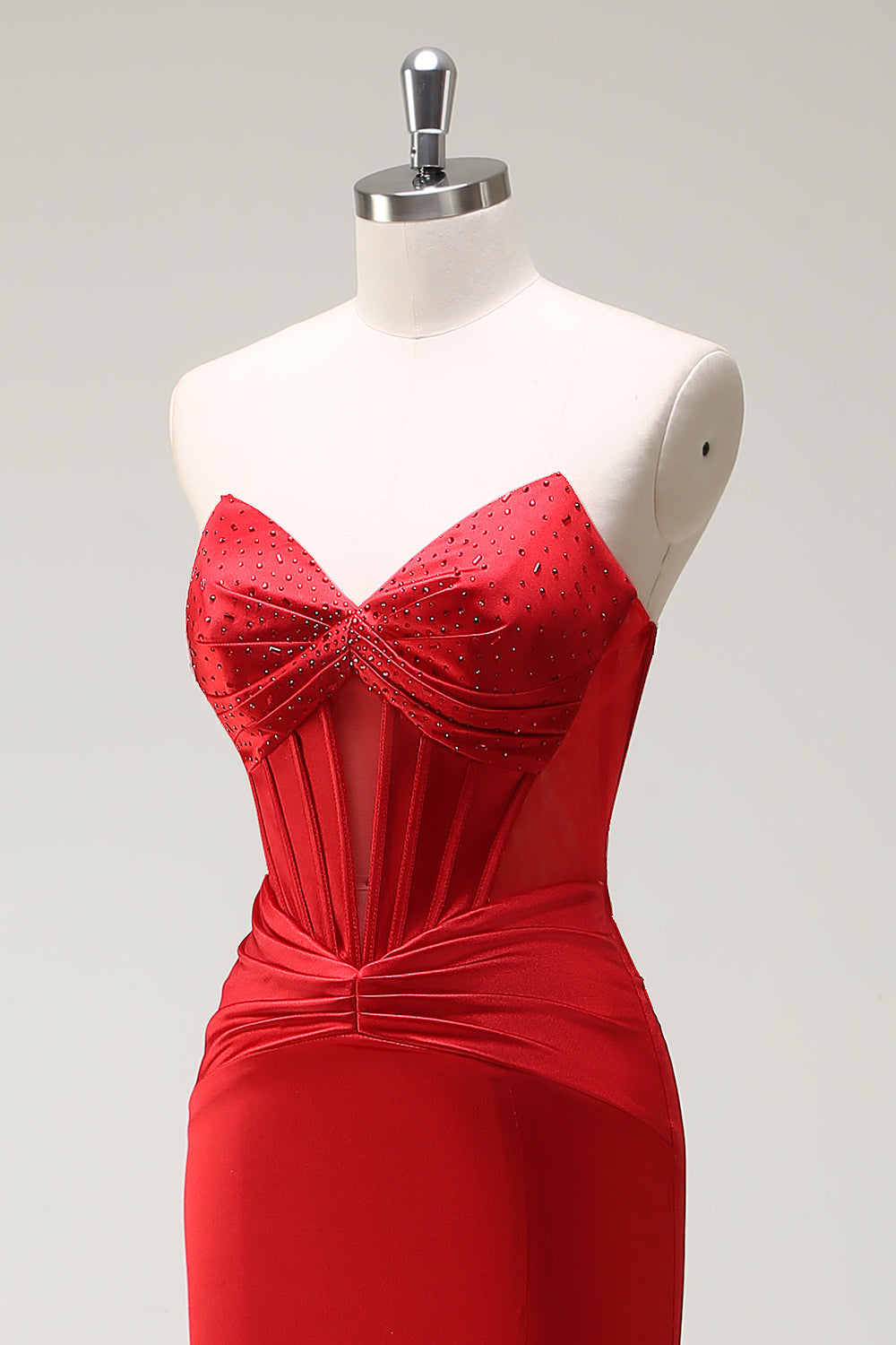 Sirena fidanzata corsetto rosso abito lungo da cerimonia con fessura