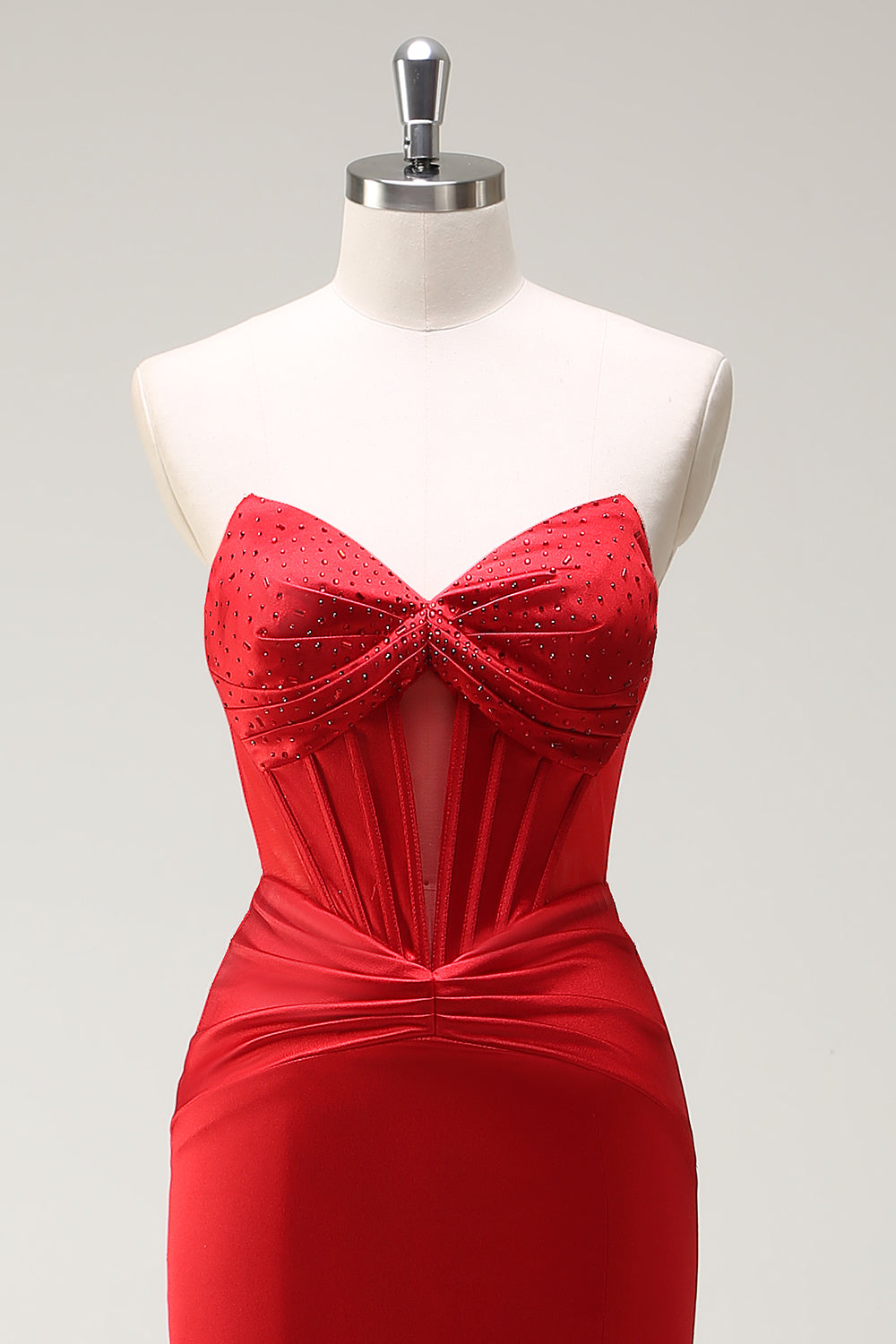 Sirena fidanzata corsetto rosso abito lungo da cerimonia con fessura