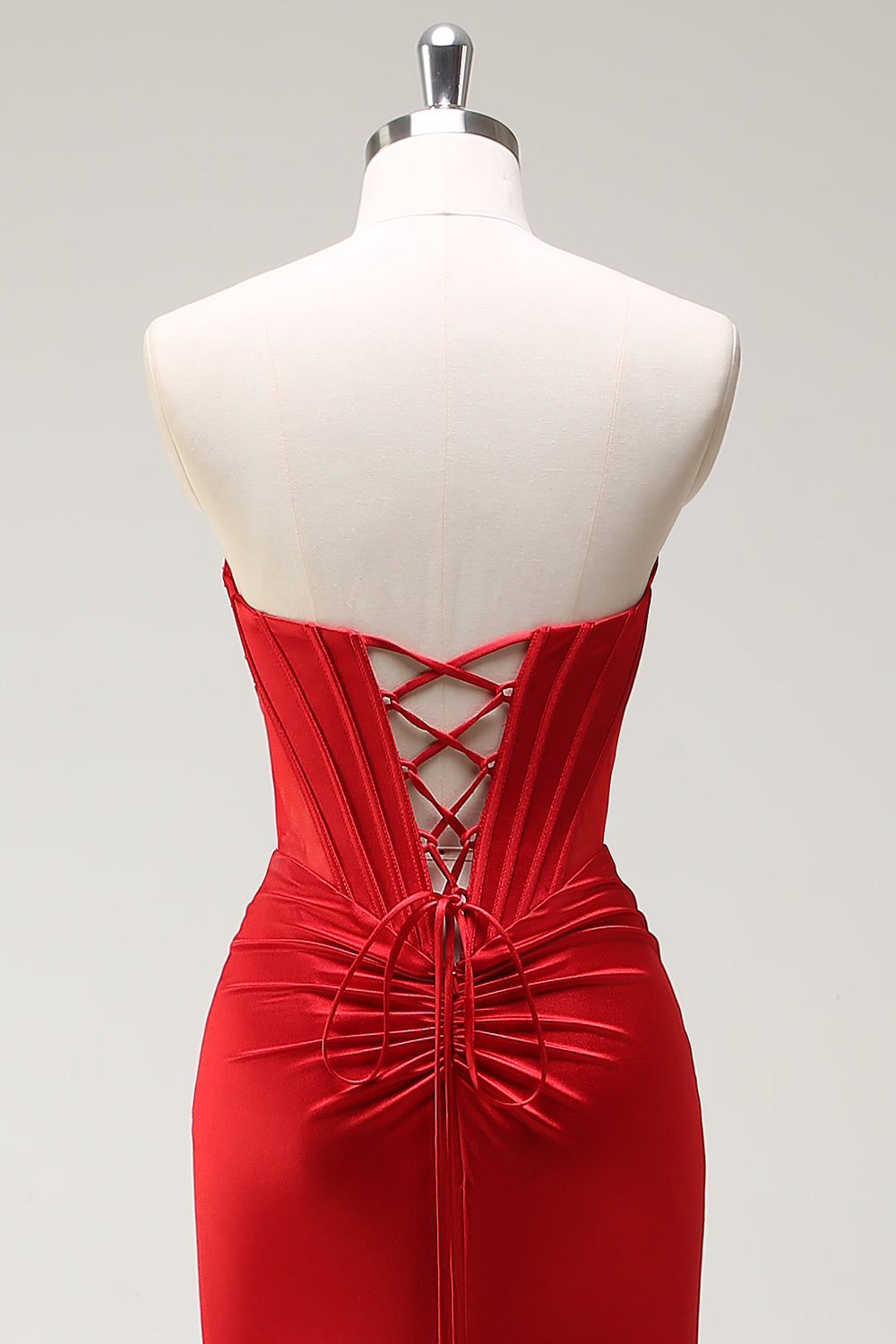 Sirena fidanzata corsetto rosso abito lungo da cerimonia con fessura