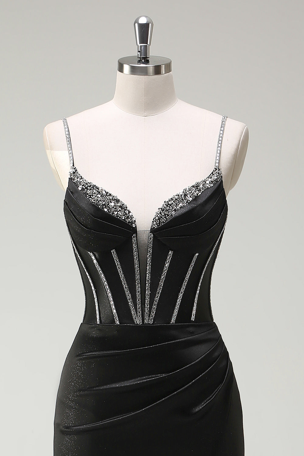 Nero sirena spaghetti spalline corsetto lungo Abito da cerimonia con fessura