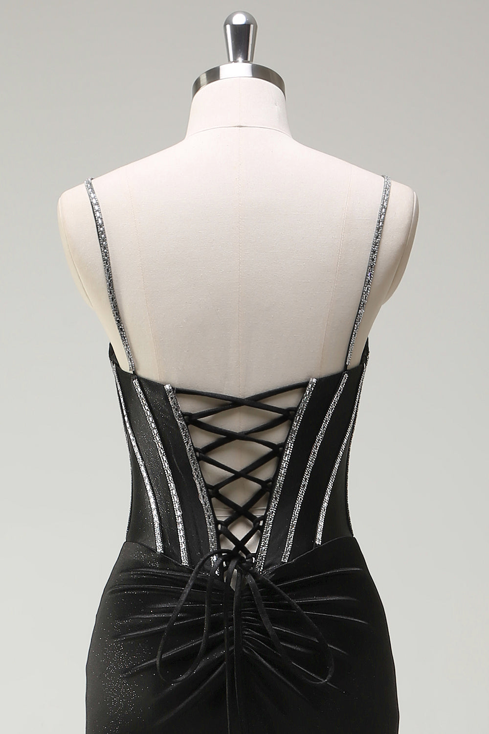 Nero sirena spaghetti spalline corsetto lungo Abito da cerimonia con fessura