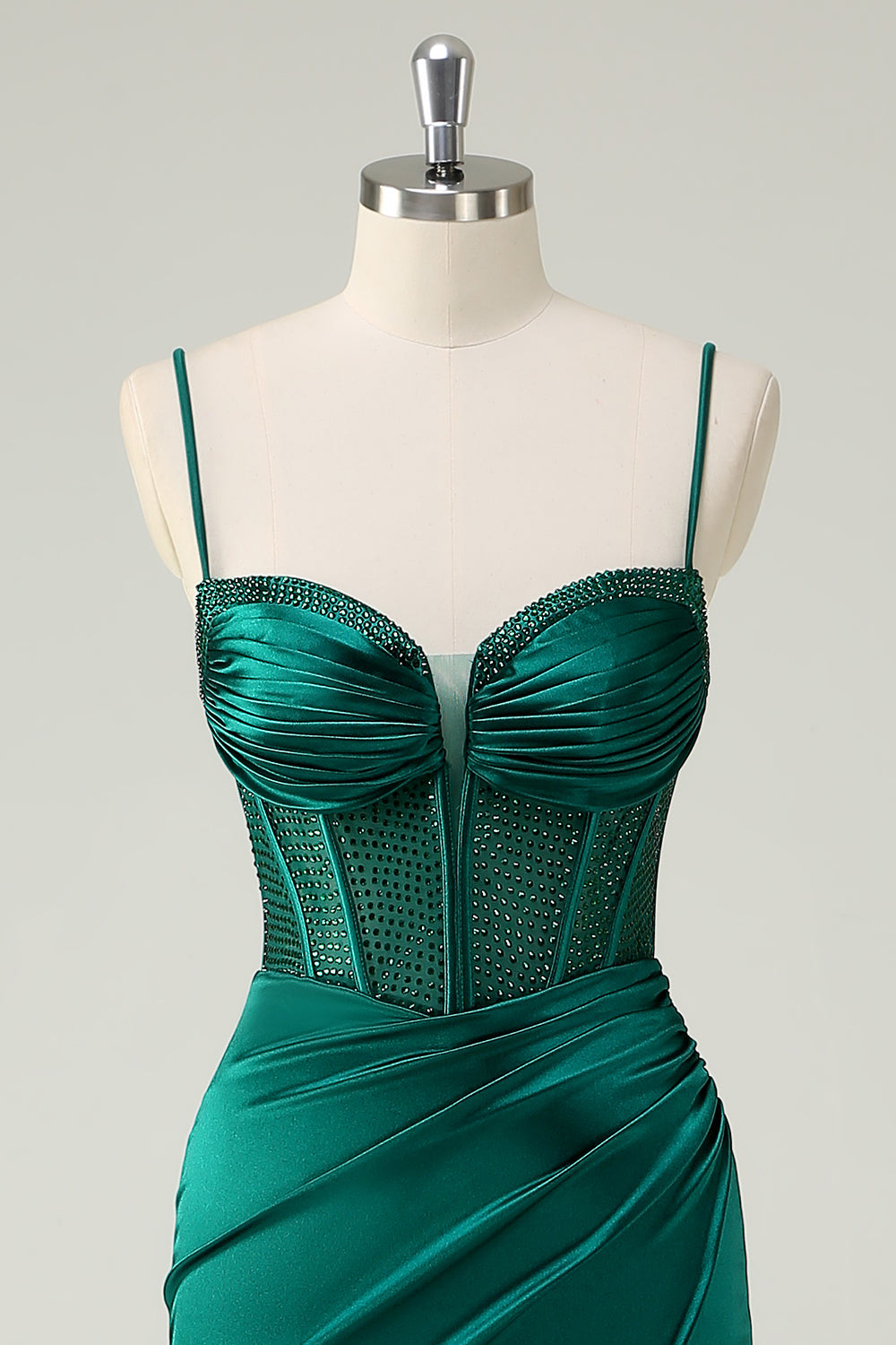 Verde scuro sirena spaghetti spalline corsetto lungo Abito da cerimonia con fessura