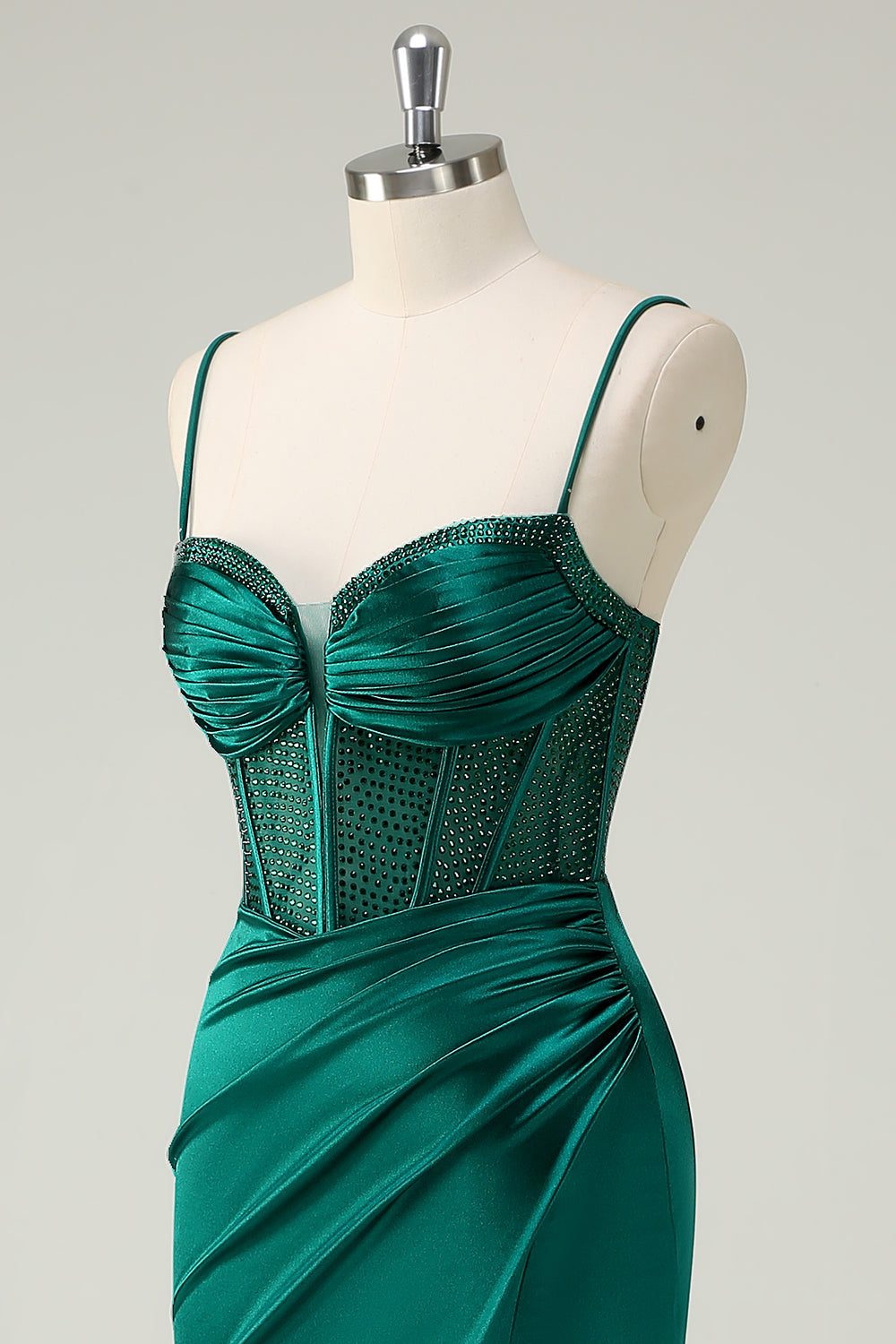 Verde scuro sirena spaghetti spalline corsetto lungo Abito da cerimonia con fessura
