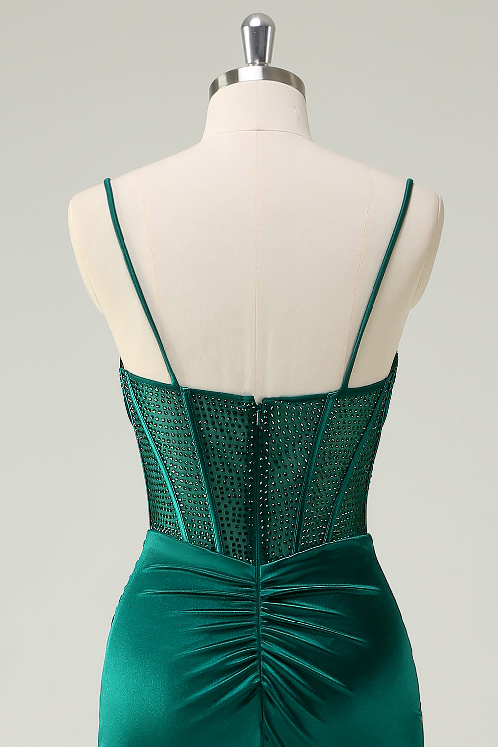 Verde scuro sirena spaghetti spalline corsetto lungo Abito da cerimonia con fessura