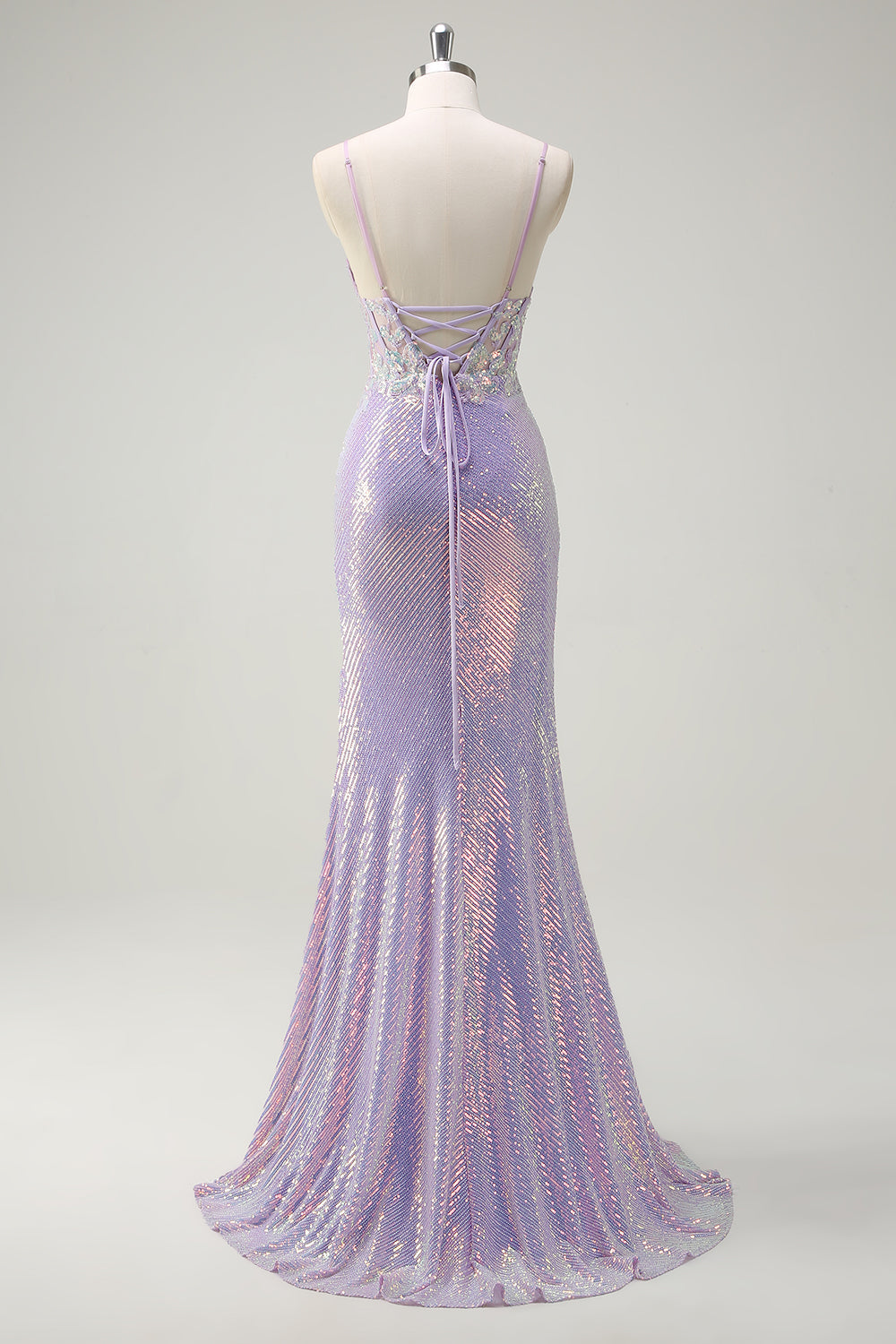 Corsetto scintillante lilla sirena Spaghetti Straps Abito da cerimonia con fessura
