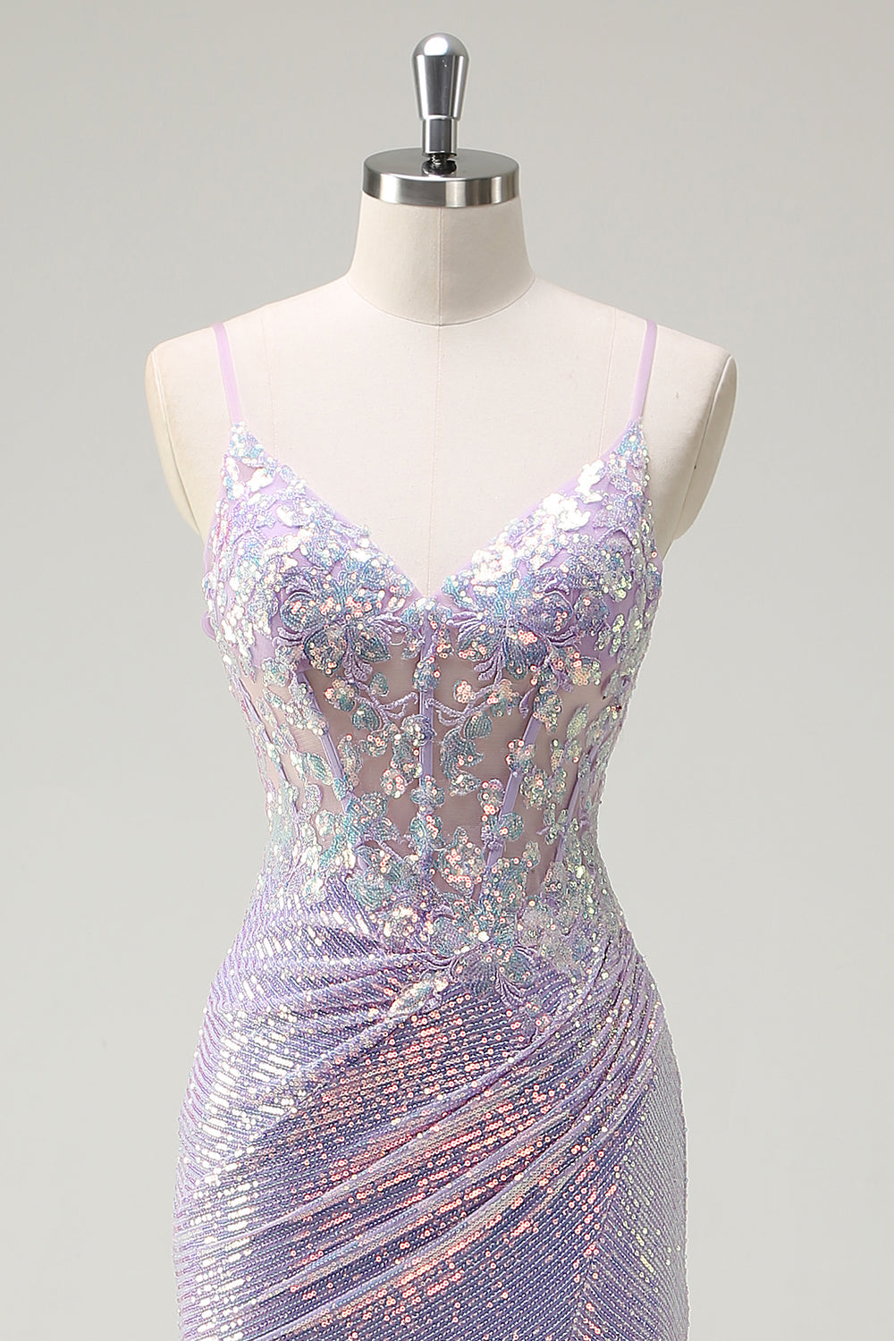 Corsetto scintillante lilla sirena Spaghetti Straps Abito da cerimonia con fessura