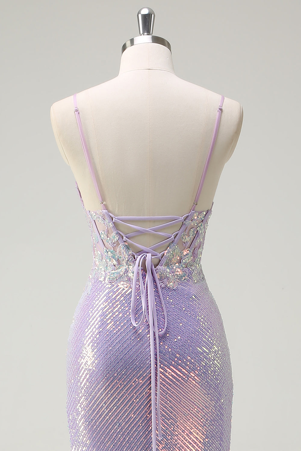 Corsetto scintillante lilla sirena Spaghetti Straps Abito da cerimonia con fessura