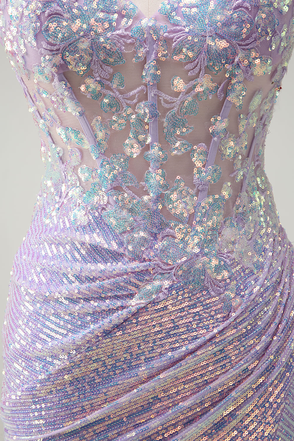 Corsetto scintillante lilla sirena Spaghetti Straps Abito da cerimonia con fessura