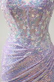 Corsetto scintillante lilla sirena Spaghetti Straps Abito da cerimonia con fessura