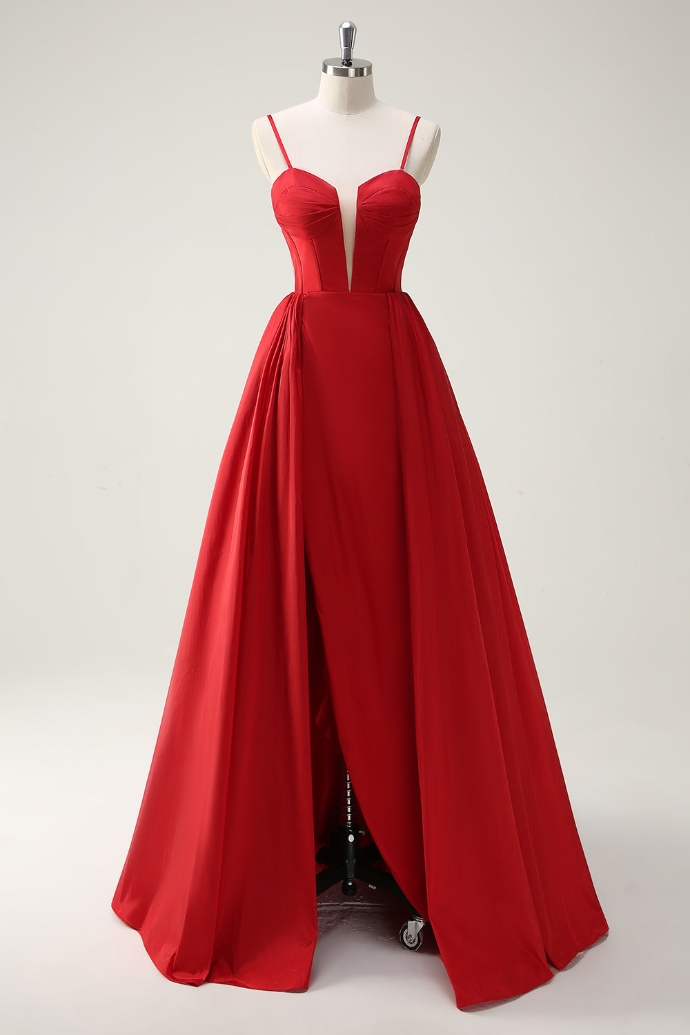 Rosso Ball-Gown Spaghetti Straps Lace Up Back Abito da cerimonia lungo con fessura