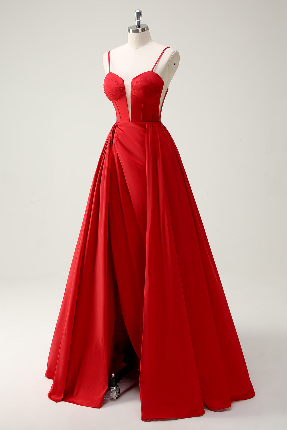 Rosso Ball-Gown Spaghetti Straps Lace Up Back Abito da cerimonia lungo con fessura