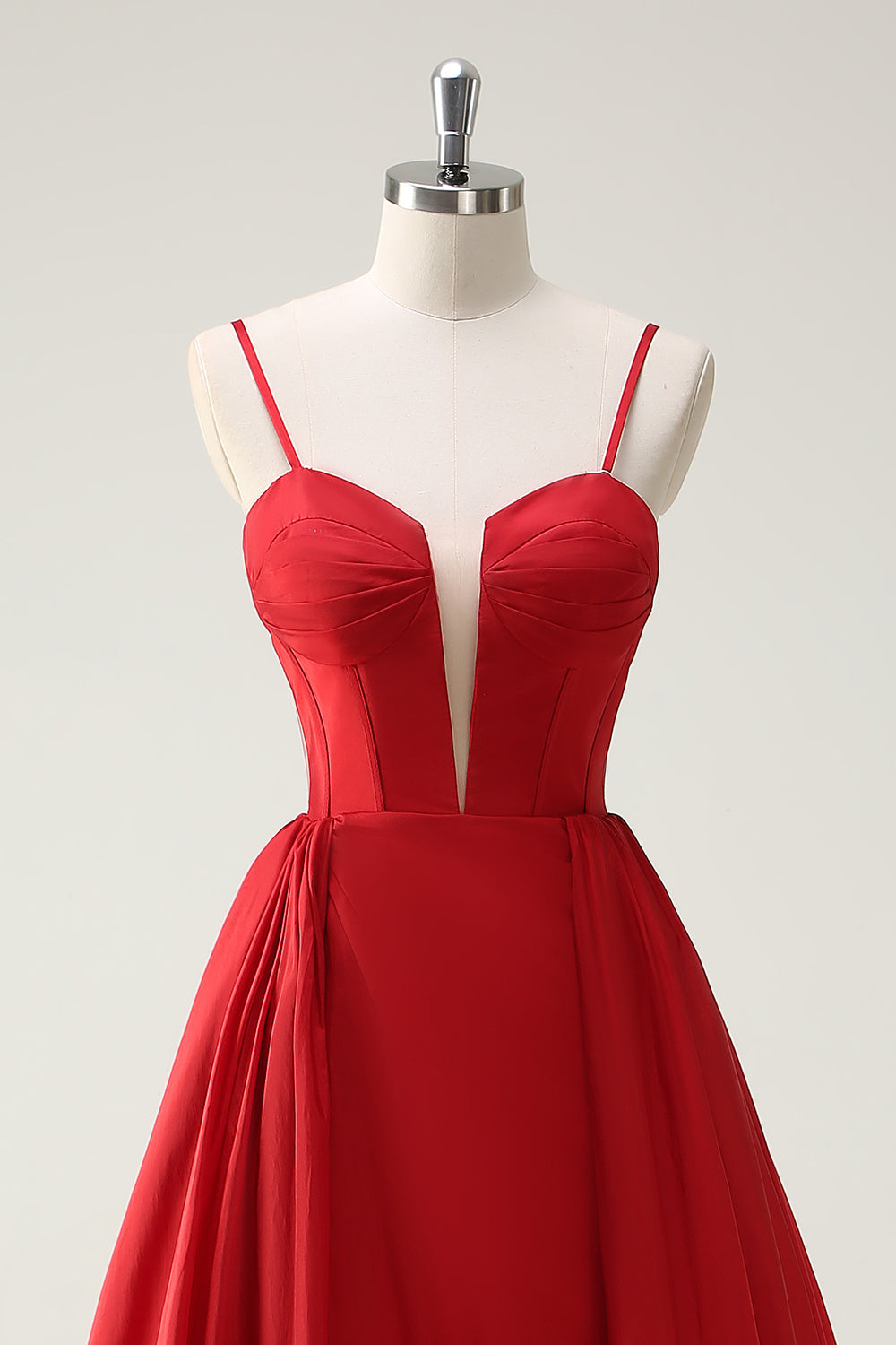 Rosso Ball-Gown Spaghetti Straps Lace Up Back Abito da cerimonia lungo con fessura