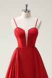 Rosso Ball-Gown Spaghetti Straps Lace Up Back Abito da cerimonia lungo con fessura