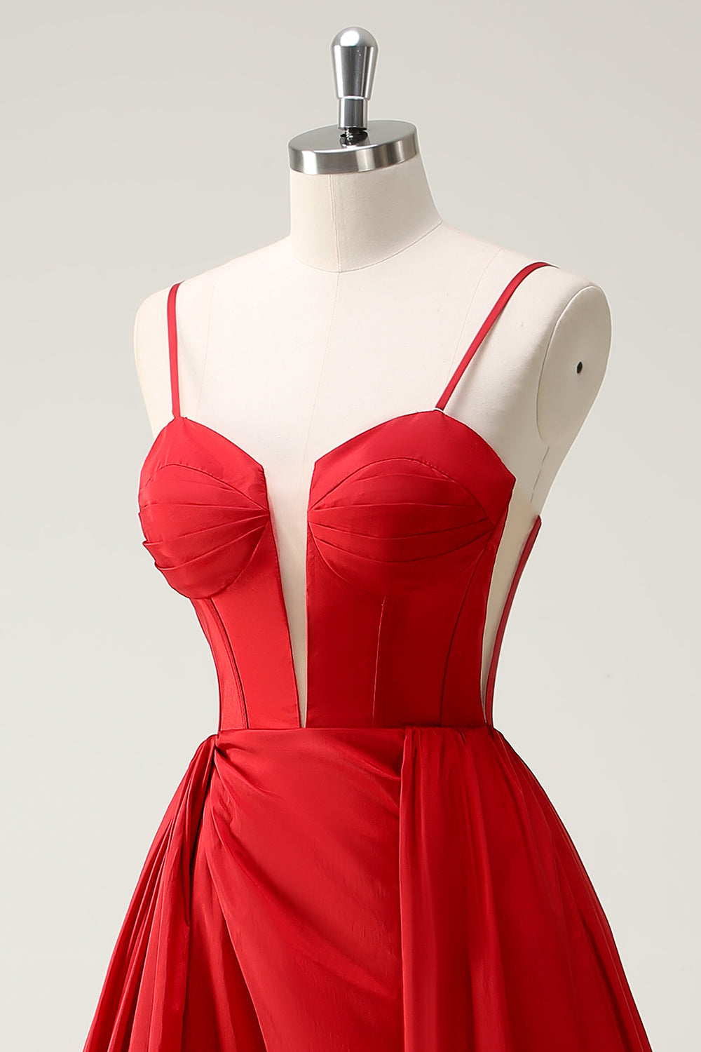 Rosso Ball-Gown Spaghetti Straps Lace Up Back Abito da cerimonia lungo con fessura