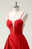 Rosso Ball-Gown Spaghetti Straps Lace Up Back Abito da cerimonia lungo con fessura