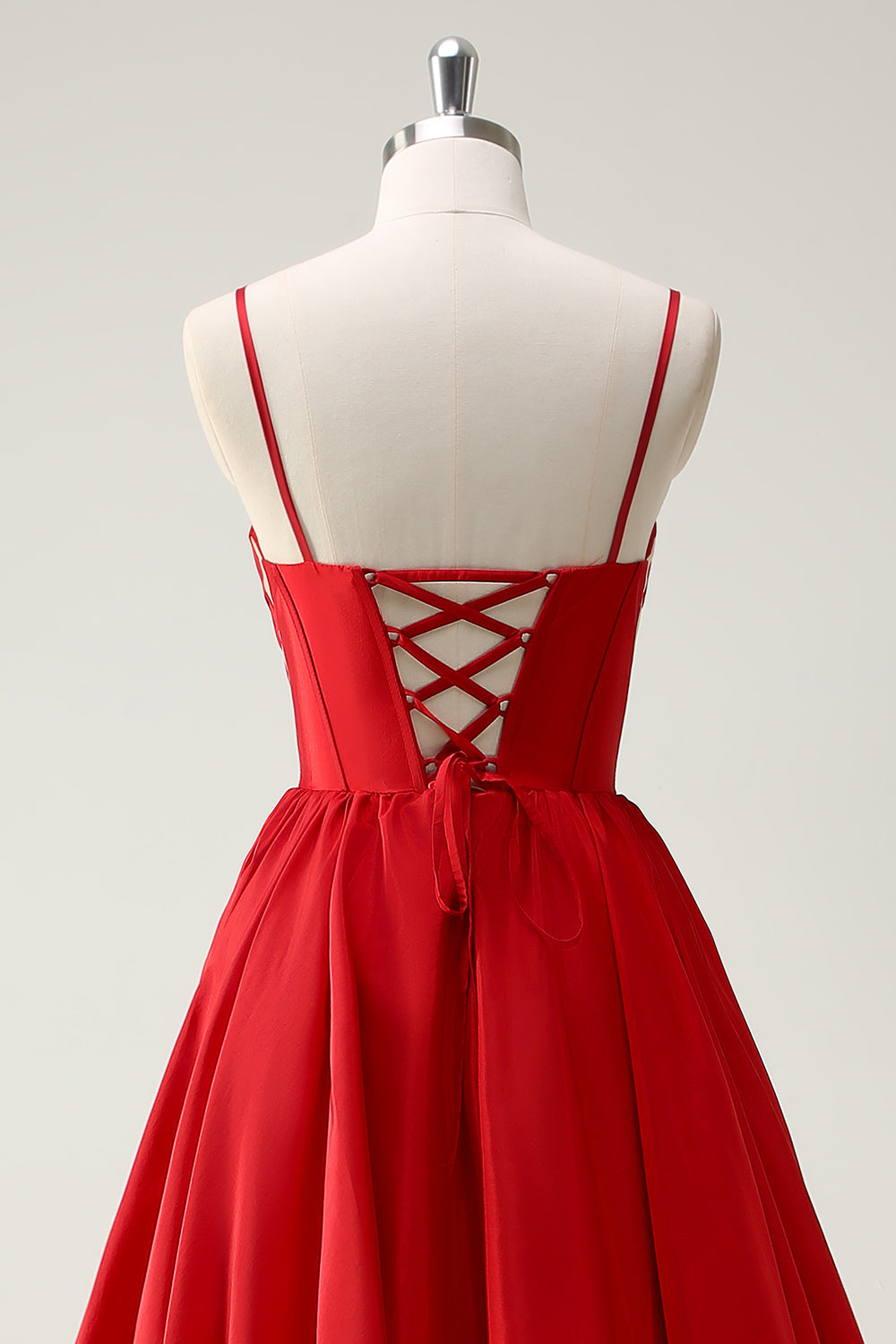 Rosso Ball-Gown Spaghetti Straps Lace Up Back Abito da cerimonia lungo con fessura