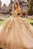 Champagne senza spalline applicato tulle Quinceanera Dress