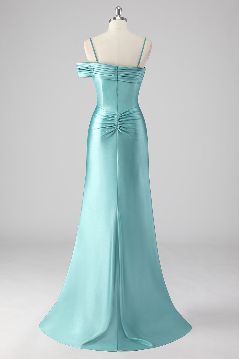Guaina blu pieghettato Spaghetti Straps Abito lungo da ballo