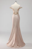Sparkly Champagne Off the Spalla Corsetto Appliqued Abito da Cerimonia con fessura