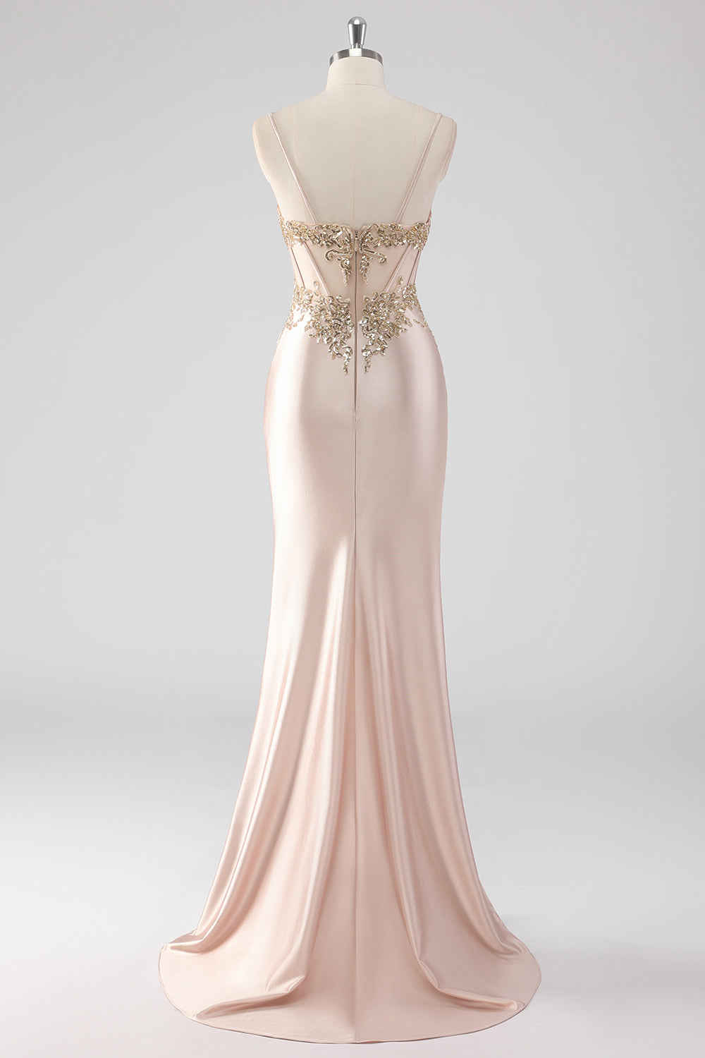 Scintillante Champagne Corsetto Appliques Abito da Cerimonia con fessura