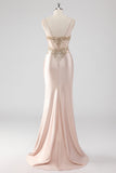 Scintillante Champagne Corsetto Appliques Abito da Cerimonia con fessura