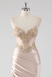 Scintillante Champagne Corsetto Appliques Abito da Cerimonia con fessura