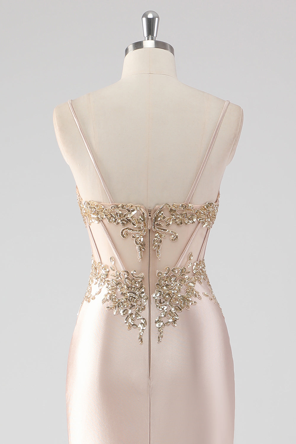 Scintillante Champagne Corsetto Appliques Abito da Cerimonia con fessura