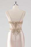 Scintillante Champagne Corsetto Appliques Abito da Cerimonia con fessura