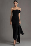 Off The Shoulder Aderente Abito lungo da cravatta nera