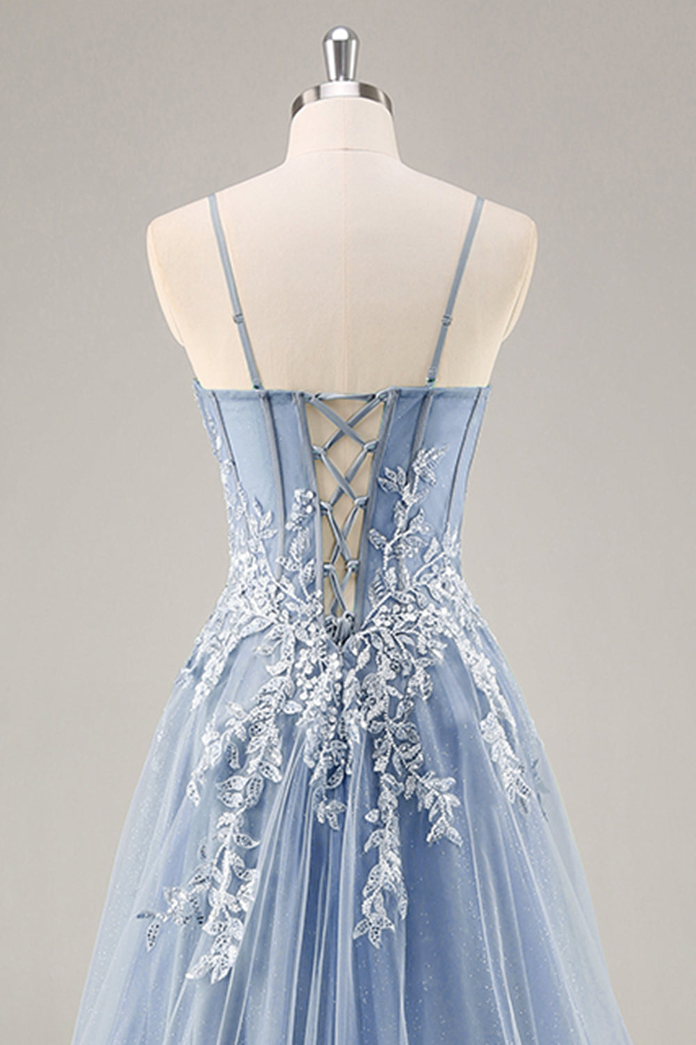 Dusty Blue A Line senza spalline corsetto puro in rilievo lungo Abito da Cerimonia con fessura