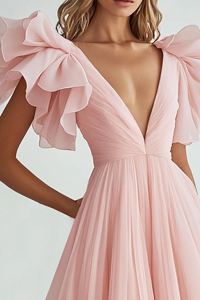 Abito Floreale Per Bambine Maniche Corte – Vestito Boho Con Scollo A V E Volant – Comodo E Leggero Per Ogni Occasione