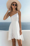Una spalla bianco A Line Lace Graduation Dress