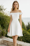 Off The Shoulder Bianco Raso Arruffato Abito Laurea