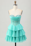 Verde A Line Sweetheart corsetto Abito da Cocktail con perline