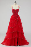 Lavanda una linea senza spalline paillettes corsetto Tiered Prom Dress con fessura