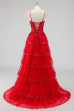 Lavanda una linea senza spalline paillettes corsetto Tiered Prom Dress con fessura