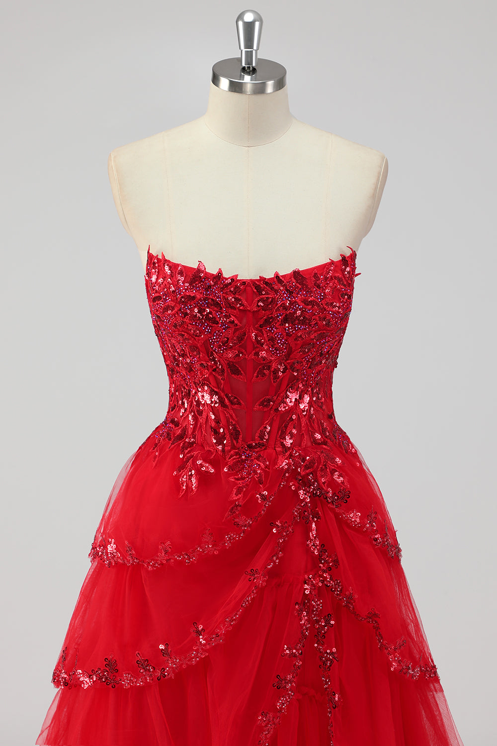 Lavanda una linea senza spalline paillettes corsetto Tiered Prom Dress con fessura