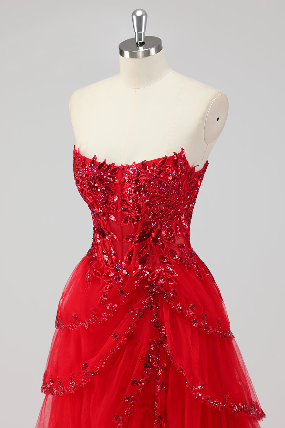 Lavanda una linea senza spalline paillettes corsetto Tiered Prom Dress con fessura