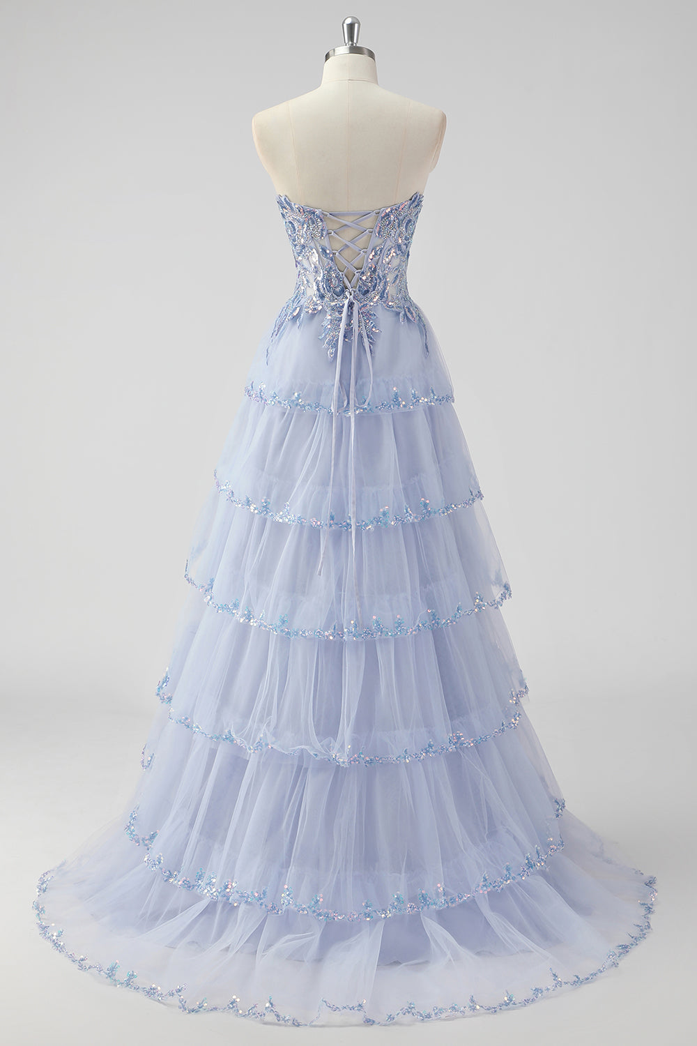 Lavanda una linea senza spalline paillettes corsetto Tiered Prom Dress con fessura