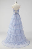 Lavanda una linea senza spalline paillettes corsetto Tiered Prom Dress con fessura