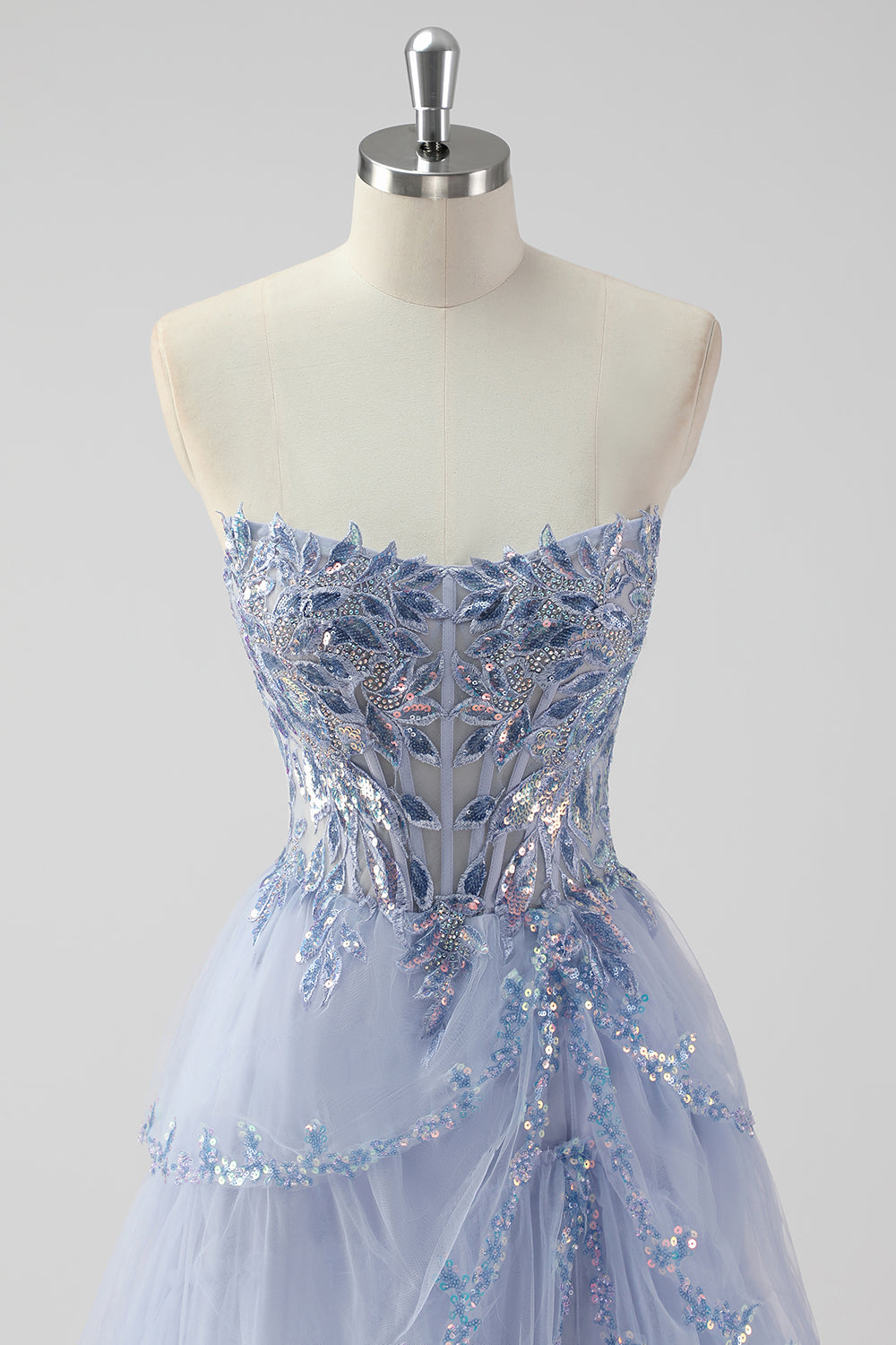 Lavanda una linea senza spalline paillettes corsetto Tiered Prom Dress con fessura