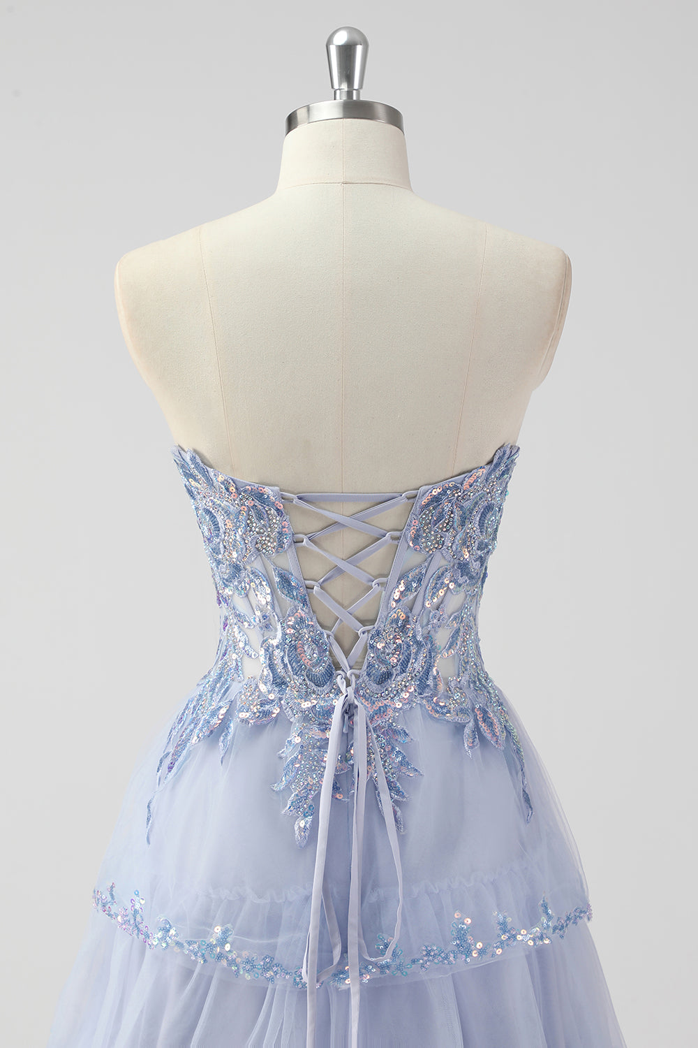 Lavanda una linea senza spalline paillettes corsetto Tiered Prom Dress con fessura