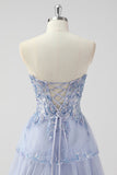 Lavanda una linea senza spalline paillettes corsetto Tiered Prom Dress con fessura