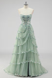 Lavanda una linea senza spalline paillettes corsetto Tiered Prom Dress con fessura