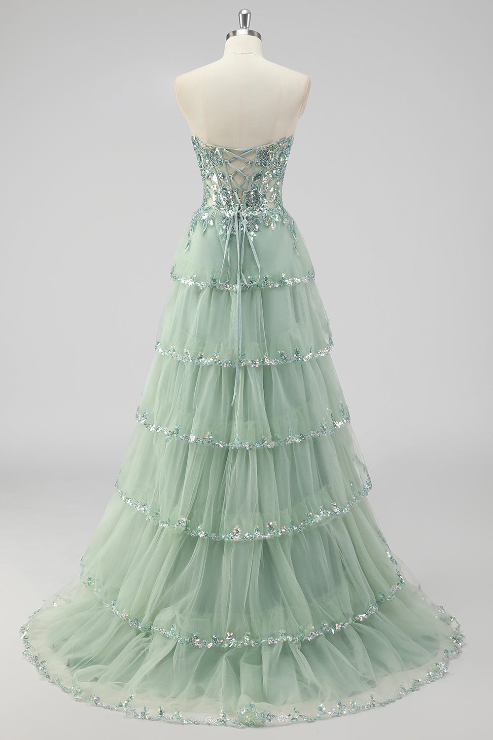 Lavanda una linea senza spalline paillettes corsetto Tiered Prom Dress con fessura