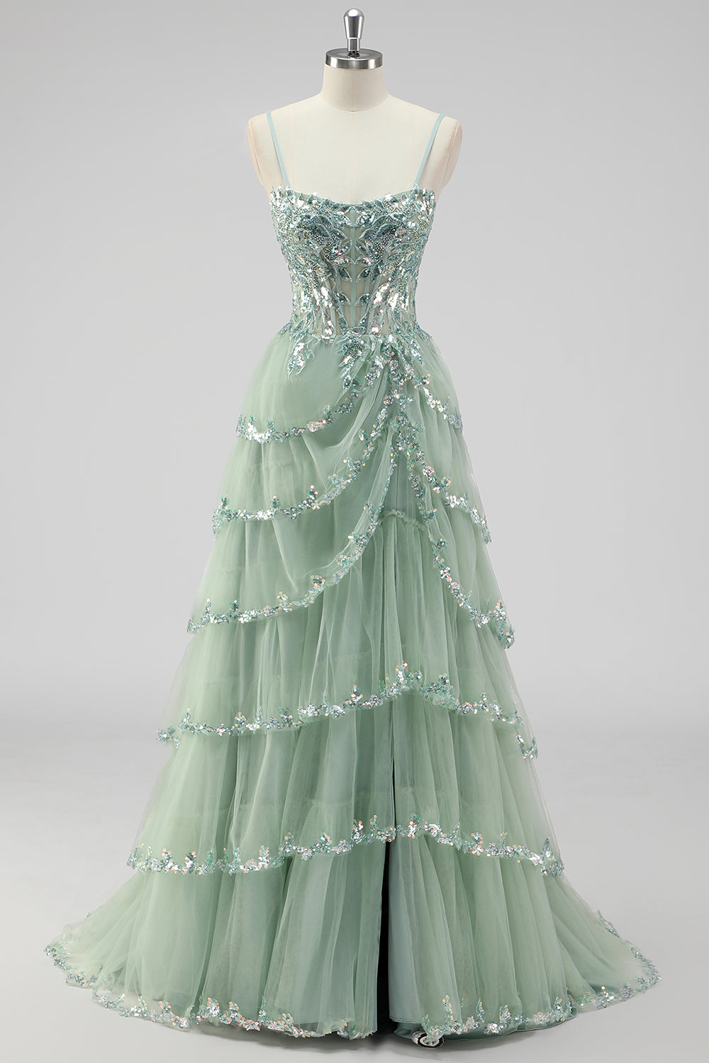 Lavanda una linea senza spalline paillettes corsetto Tiered Prom Dress con fessura