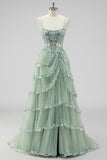 Lavanda una linea senza spalline paillettes corsetto Tiered Prom Dress con fessura