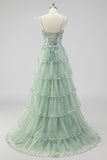 Lavanda una linea senza spalline paillettes corsetto Tiered Prom Dress con fessura